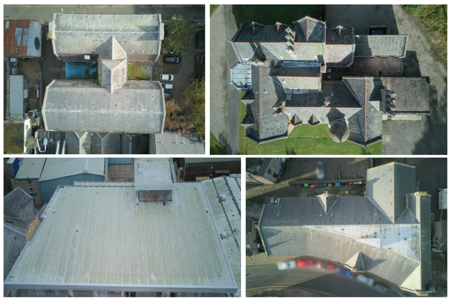 4 images of residential roof tops.