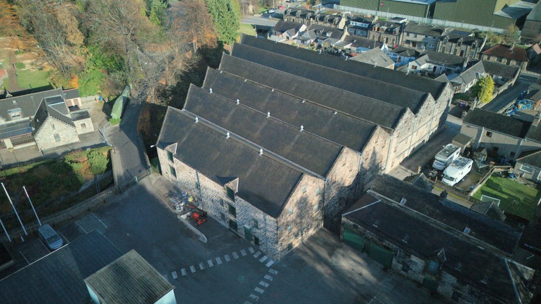 Glen Grant distillery aerial roof image, Rothes